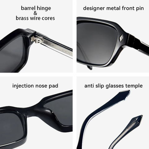 SHAUNA Retro Rechthoekige Zonnebril – Klinknagel-Detail UV400 Unisex Luxe Punk Zonnebrillen