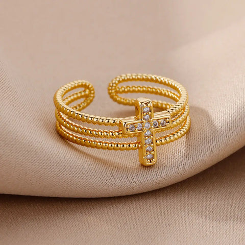 New Zircon Cross Rings for Women - Adjustable Stainless Steel Luxury Wedding Jewelry Gift 2025