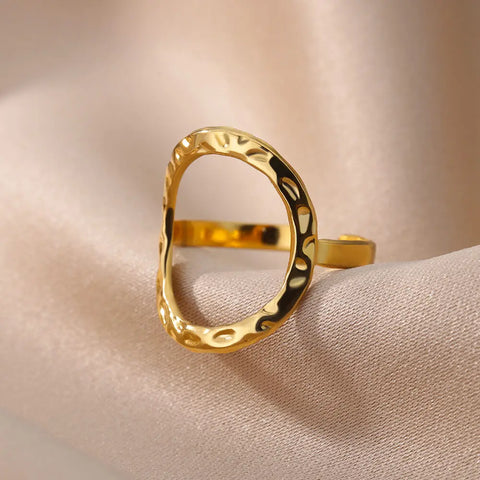 Irregular Hollow Opening Rings for Women - Gold Stainless Steel Geometric Fashion Jewelry