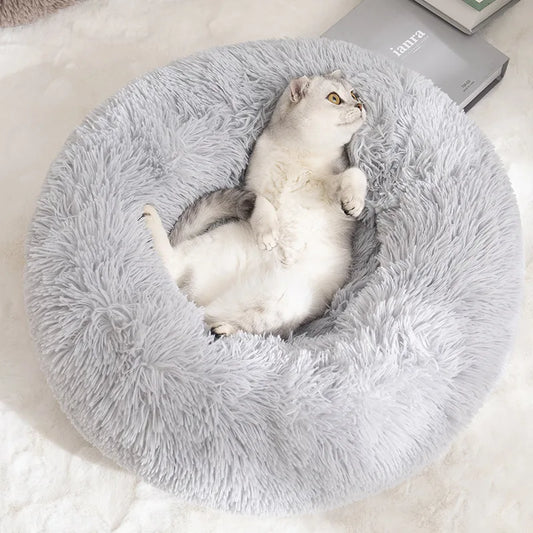 Plush Round Donut Dog Bed - Cozy & Stylish Bed for Medium to Large Pets