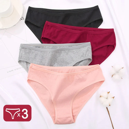 3PCS Set of Cotton Solid Color Women’s Panties – Sexy Basic Briefs for Everyday Comfort