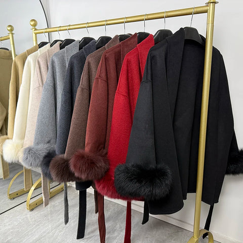TARUXY Vossenbont Wollen Jassen Dames Korte Jas - Elegante Dubbelzijdige Overjas voor Kantoor Dames