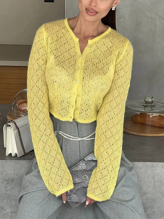 Tossy Summer Knitwear Hollow Out Cardigan voor dames - Casual Cropped Top