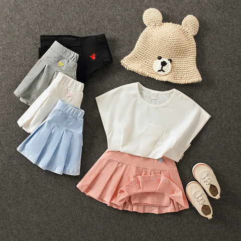 Kids Girls Pleated Culottes Skirt with Safety Pants