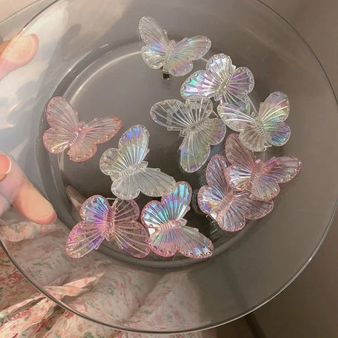 5Pcs Fashion Girls Transparent Butterfly Pink Hairpin Set - Heart Shape Hair Clips for Children and Women