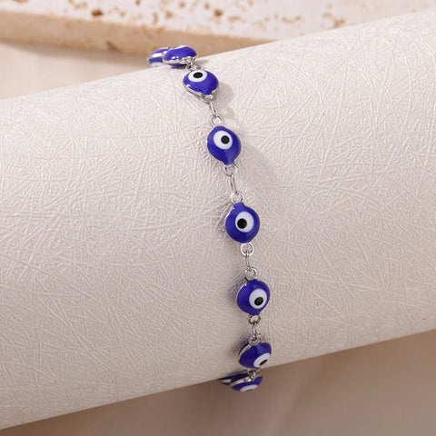 Stainless Steel Evil Eye Bracelet for Women - Enamel Blue Bead Bracelet for Summer Beach Style