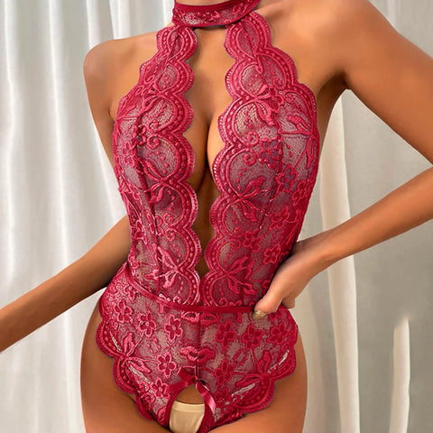 Teddy Erotic Lingerie for Women - Lace Open Bra Crotchless Bodysuit