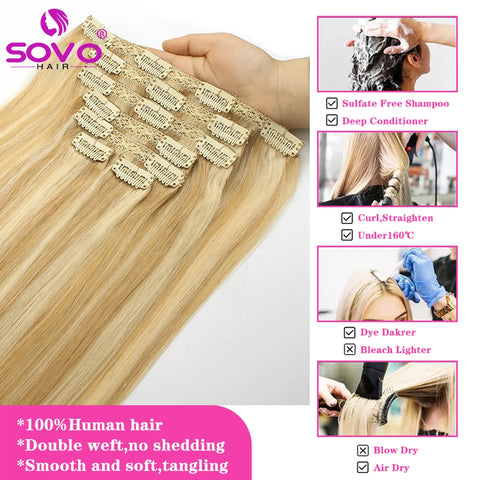 160g Clip In Human Hair Extensions - Blonde Chocolate Brown Ombre