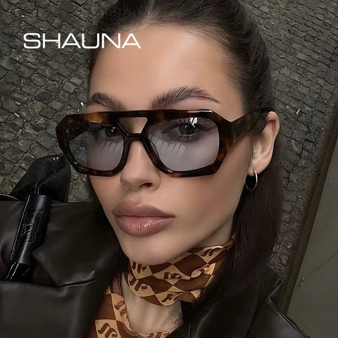 SHAUNA Retro Dubbele Brug Vierkante Zonnebril – Heldere Oceaan Lens UV400 Unisex Polygon Shades