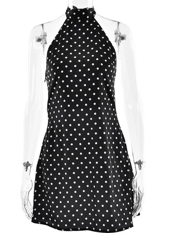 Fantoye Sexy Rugloze Geprinte Polka Dot Damesjurk - Hoge Taille Halter Minijurk voor Zomerfeesten 