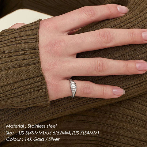 eManco Simple Fashion Style Texture Tail Ring - Classic Stainless Steel Couple Jewelry for Weddings