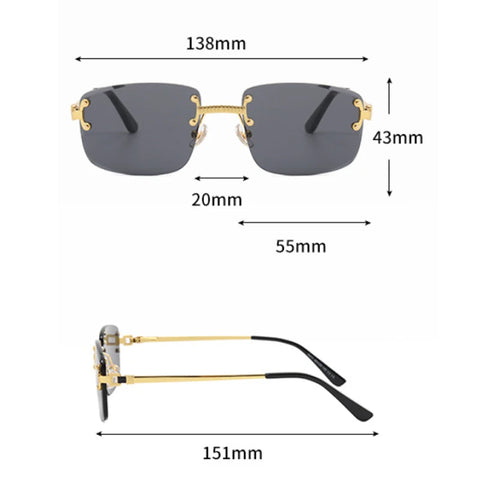 CATERSIDE Randloze Punk Rechthoekige Gradiënt Zonnebril – Luxe Metalen UV400 Unisex Sportzonnebril