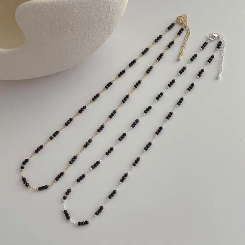 Vintage Black Crystal Glass Bead Chain Choker Necklace for Women - Handmade Jewelry for Parties
