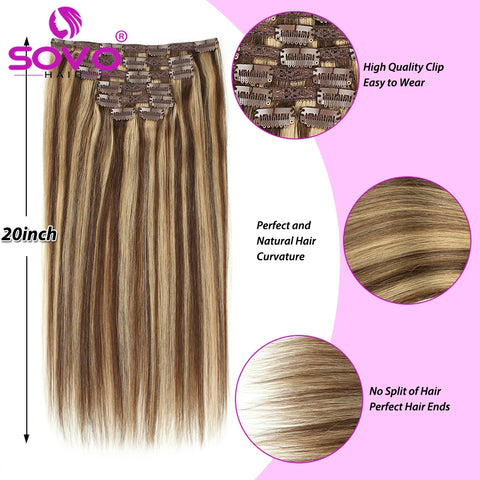 Clip In Human Hair Extensions - Light Brown Honey Ombre