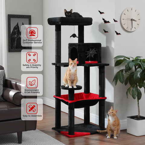 Gothic Cat Tree for Indoor Cats with Large Hammock and Scratching Posts