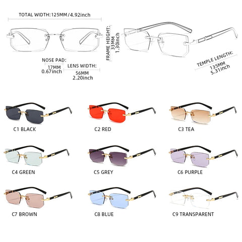 Modieuze randloze kleine vierkante zonnebril - UV400 unisex frameloze zomerreiszonnebril