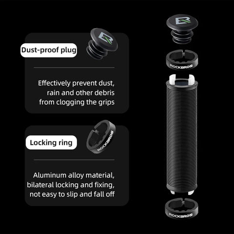 ROCKBROS Bicycle HandleBar Grips - Soft Rubber MTB Mountain Bike Grips with Dustproof Cover and Aluminum Alloy Lock Ring