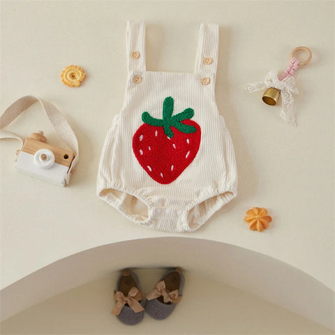 Tregren Newborn Infant Toddler Romper with Strawberry Rainbow Embroidery