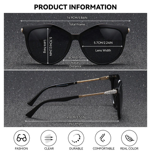 BARCUR Ronde Cat-Eye Gepolariseerde Zonnebril – Ultralichte UV400 Dameszonnebril met Geschenkdoos