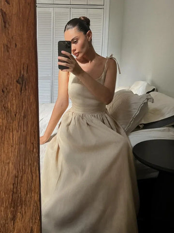 TARUXY Sexy Backless Beach Dress for Women - Elegant V Neck Maxi Sundress