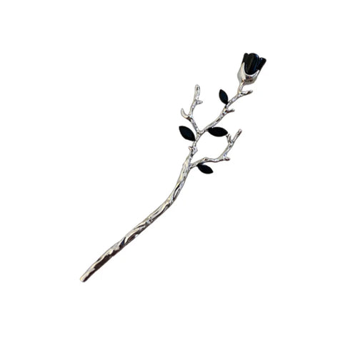 2025 Vintage Rose Flower Crystal Branch Hairpin - Elegant Metal Texture Headwear Jewelry for Women