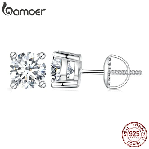 BAMOER 2CT Moissanite Stud Earrings – 925 Sterling Silver 4-Prong VVS1 Lab Diamond