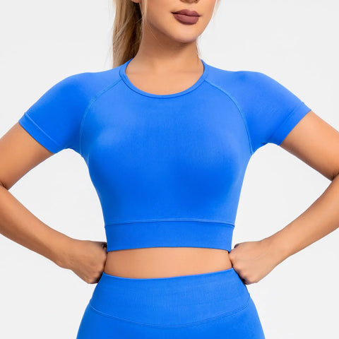 NCLAGEN Fitness Seamless Crop Top Sports T-Shirt for Women – Stylish Gym Wear for Yoga and Running