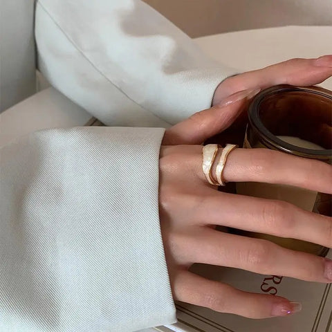 Retro Gold Color Double Oil Drip Open Rings for Women - Luxury Irregular Adjustable Finger Ring 2025