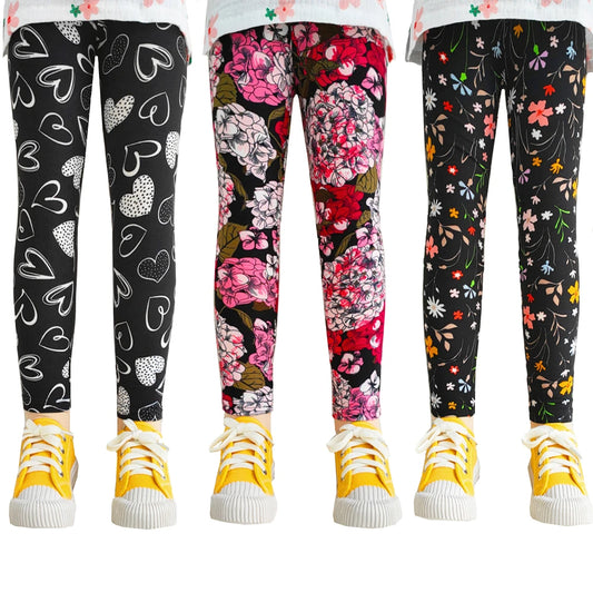 Girls' Floral Print Leggings for Spring & Autumn