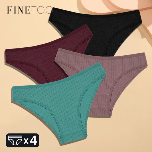 FINETOO Women's Cotton Striped Underwear - 4Pcs