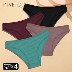 FINETOO Women's Cotton Striped Underwear - 4Pcs