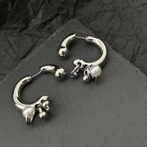 Punk Gothic Metal Pearl Tassel Earrings - Trendy Detachable Dangle Jewelry for All