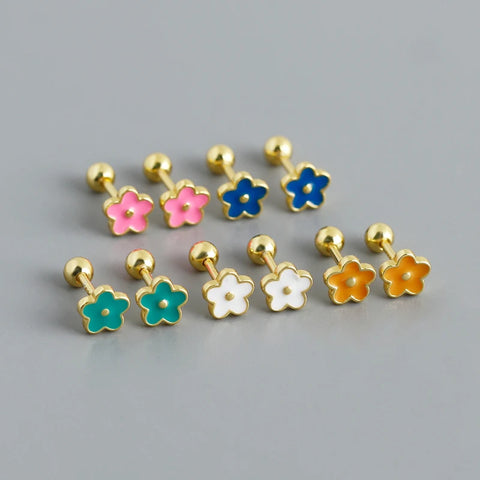 WANTME 925 Sterling Silver Flower Screw Bead Stud Earrings