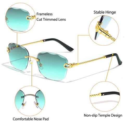 CATERSIDE Retro Randloze Gradiënt Zonnebril – UV400 Unisex Mode Zonnebrillen met Scherpe Lenzen