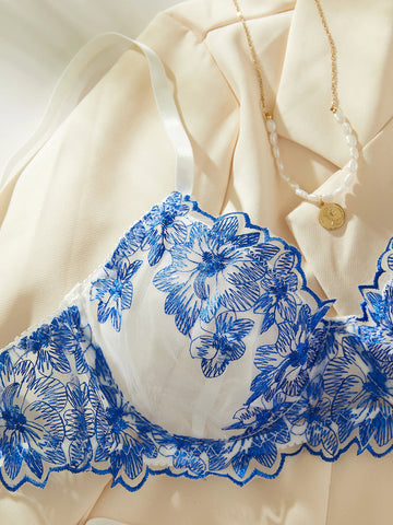 Floral Lace Push-Up Bra Set - Exotic Tulle Underwear for Intimate Moments