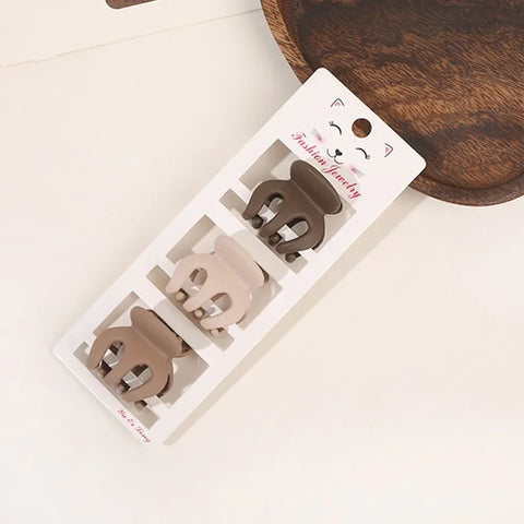 3pcs Coffee Color Small Hair Claw Clips - Simple Geometric Barrettes for Women and Girls