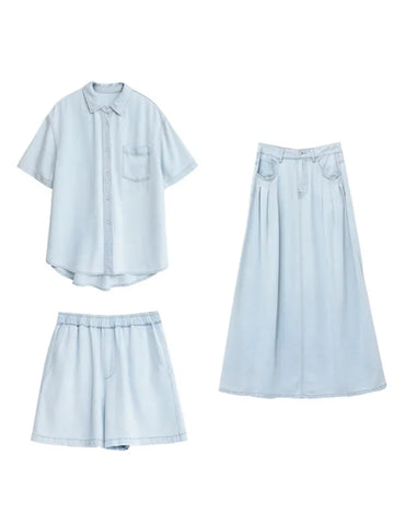 CHIC VEN Women's Denim Shirt & Skirt Set