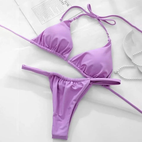 Para Praia 14 kleuren effen Braziliaanse bikini micro badmode T-back badpak voor dames