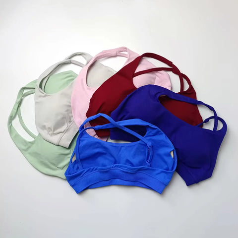 NCLAGEN Asymmetric Sports Bra Gym Top for Women - High Support Halter Backless Fitness Activewear