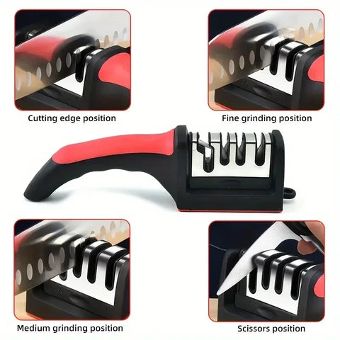 3-Segment Knife Sharpener - Stainless Steel Three-Purpose Sharpening Tool for Kitchen Knives