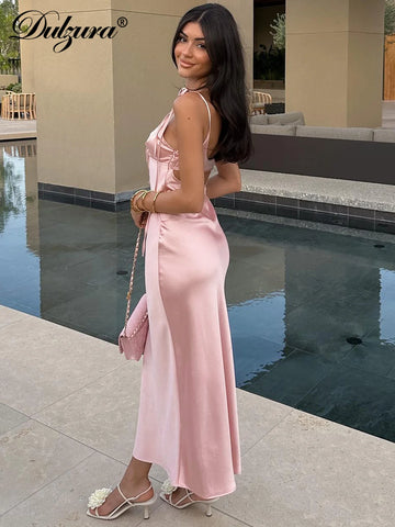 Dulzura Midi-jurk met spaghettibandjes en kant zonder rug voor dames - Perfect voor clubs, vakanties en avondfeestjes | Y2K Fashion Drop Shipping 
