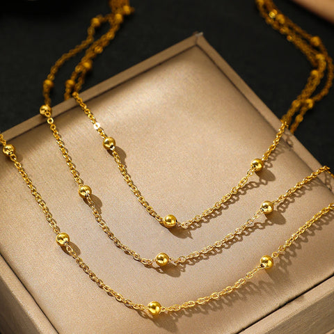 Stainless Steel Multi-Layered Bead Necklace for Women – Elegant Party Jewelry