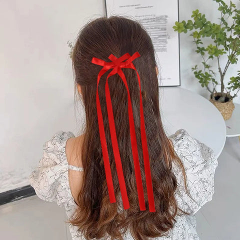 LOVEKIKI 2 stuks lange kwastjes haarstrikken voor meisjes - Charmante linten hoofddeksels voor feestjes en dagelijks gebruik 