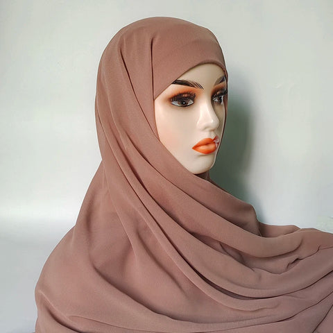 Women Muslim Chiffon Hijab with Cap Bonnet - Instant Scarf Headwrap