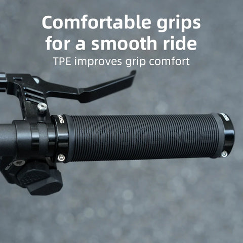 ROCKBROS Bicycle HandleBar Grips - Soft Rubber MTB Mountain Bike Grips with Dustproof Cover and Aluminum Alloy Lock Ring