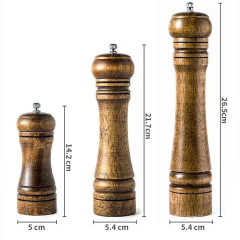 Classical Oak Wood Pepper Spice Mill Grinder Set - Adjustable Ceramic Grinding Core
