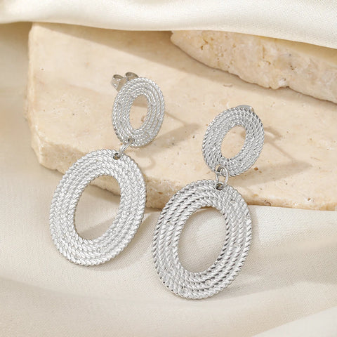 Minimalist Oval Dangle Stainless Steel Earrings for Women - Personalized Fashion Jewelry
