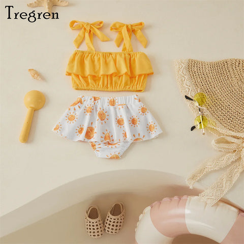Tregren Babymeisjesbadpak met ruches en tutu-shorts 