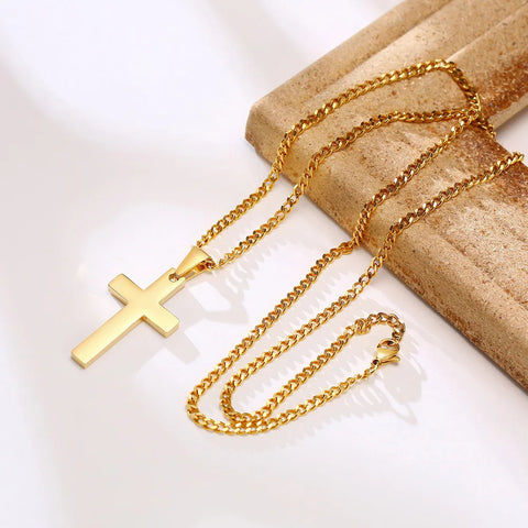 Casual Cross Pendant Necklaces for Men and Boys - Waterproof Stainless Steel Jewelry Gifts