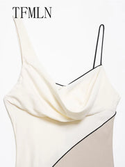 TFMLN Elegant Women Patchwork Slim Strap Dress